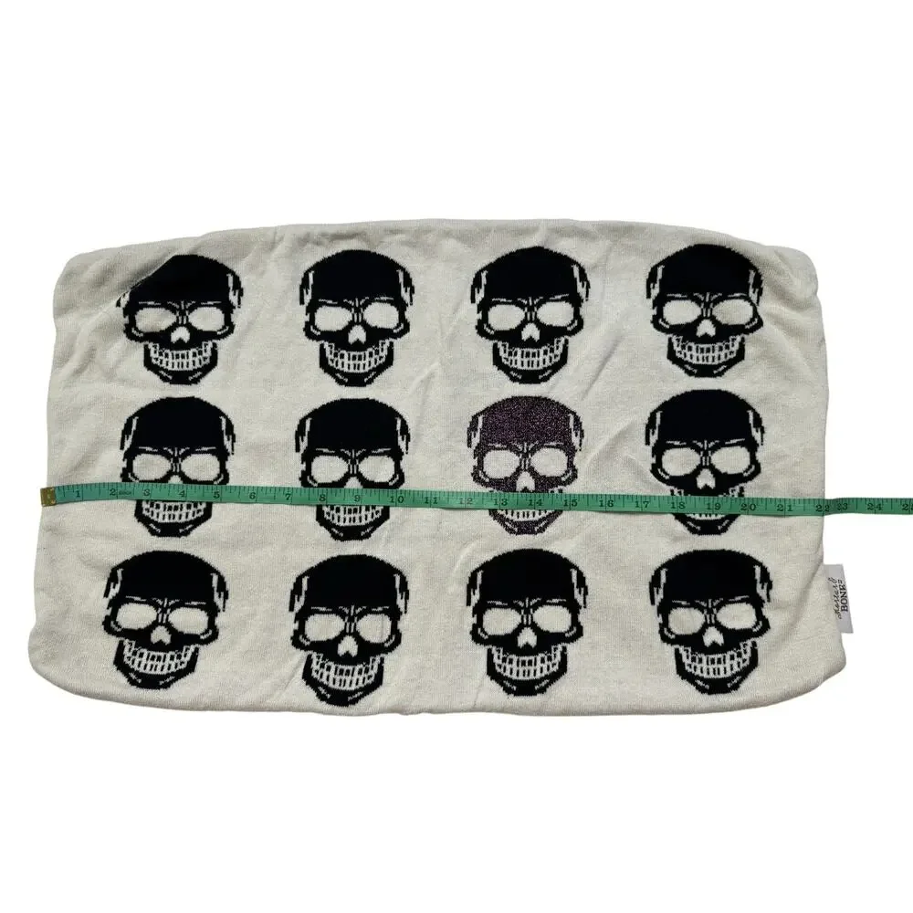 MORTAR & BONE Purple Sparkle Skull Ivory Pillow Cover Rectangle Knit Goth Spooky